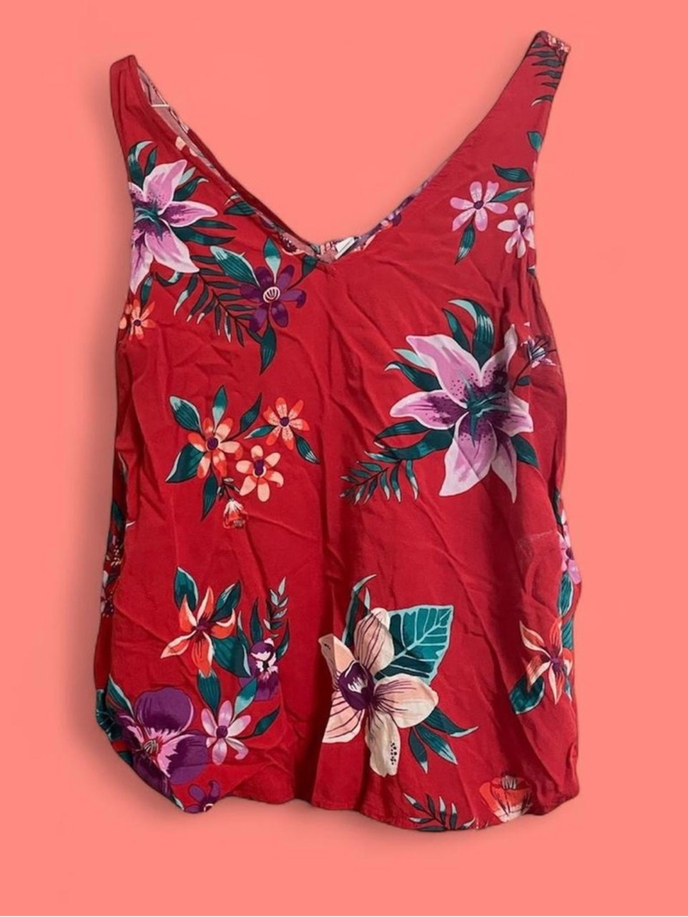 Old Navy Red Floral Tank Top V-Neck Sleeveless Size M